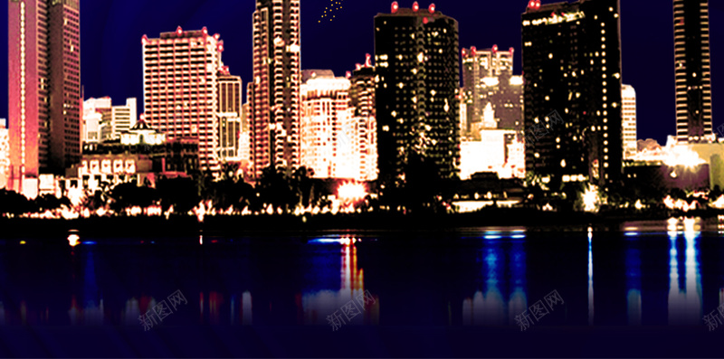 大气城市地产H5背景psd设计背景_新图网 https://ixintu.com 地产 城市 夜景 大气 建筑 H5 烟花 蓝色 星星 h5