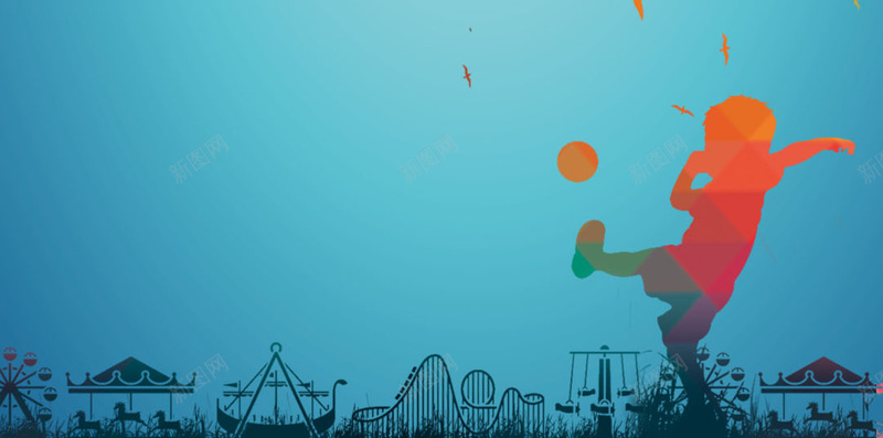 踢球的小孩H5素材背景psd设计背景_新图网 https://ixintu.com 蓝色背景 大气 小孩 渐变 踢球 H5素材 PSD背景 鸟 飞翔