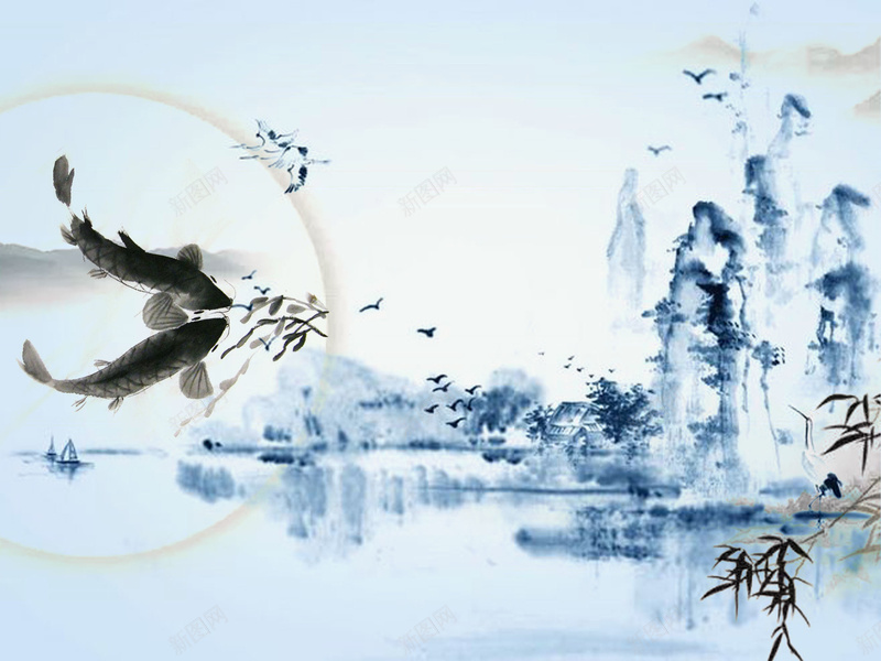 浪漫中国风水墨背景psd设计背景_新图网 https://ixintu.com 彩色 水墨 浪漫 渐变 蓝色 黑色 背景 竹子