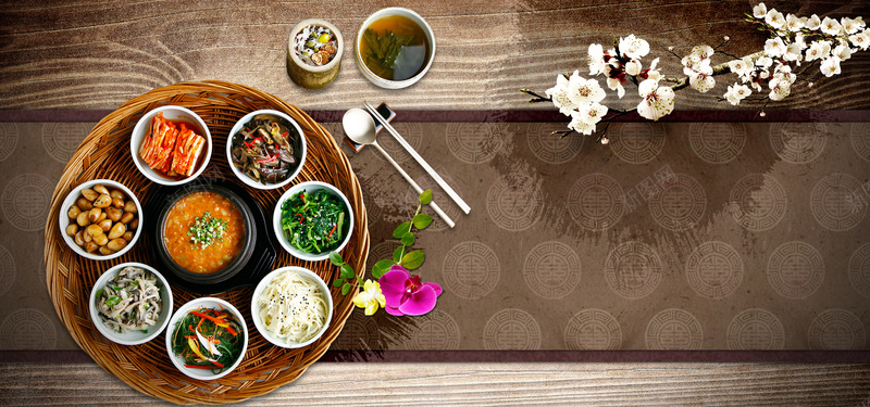韩国可口美食美味小菜小吃桃花海报bannerpsd设计背景_新图网 https://ixintu.com 海报banner 小清新 文艺 桃花 简约 韩国可口美食美味小菜小吃