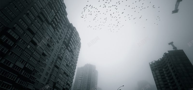 雾霾冬季城市黑白灰色调天空海报背景背景