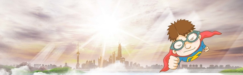 卡通bannerpsd设计背景_新图网 https://ixintu.com 卡通 超人 城市 光晕 光照 光圈 商务 海报banner 科技 科幻