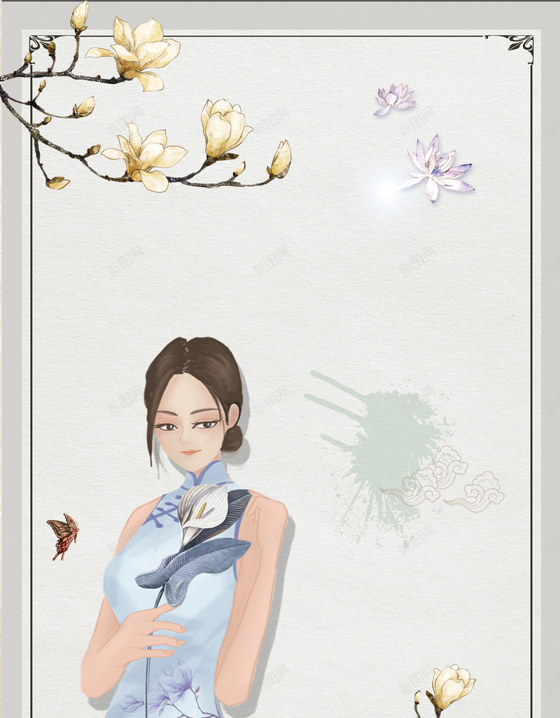 旗袍海报宣传背景psd设计背景_新图网 https://ixintu.com 夏季海报 大气海报 文艺海报 梦幻海报 激情海报 鲜花海报 宣传海报 浪漫海报 简约海报