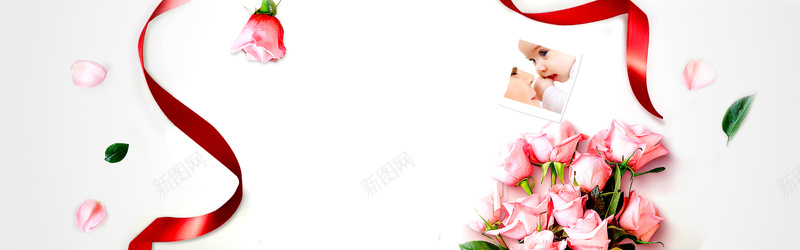 天猫医疗化妆品花朵丝带高清春天母亲节背景背景