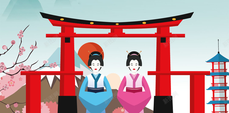 手绘日本旅游度假H5背景psd设计背景_新图网 https://ixintu.com 手绘 日本 旅游 度假 蓝底 雨伞 樱花 休闲 放松