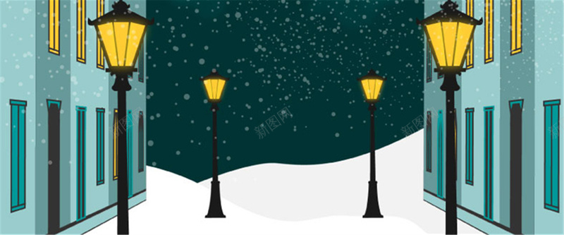 卡通下雪小镇背景jpg设计背景_新图网 https://ixintu.com 海报banner 下雪 卡通 小镇 路灯 童趣 手绘