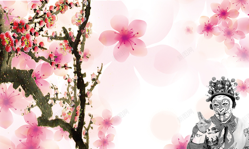 梅花脸谱桃花背景psd设计背景_新图网 https://ixintu.com 中国风 京剧 古风 戏剧 戏曲 桃花 梅花 梅花背景 背景 脸谱 评剧背景