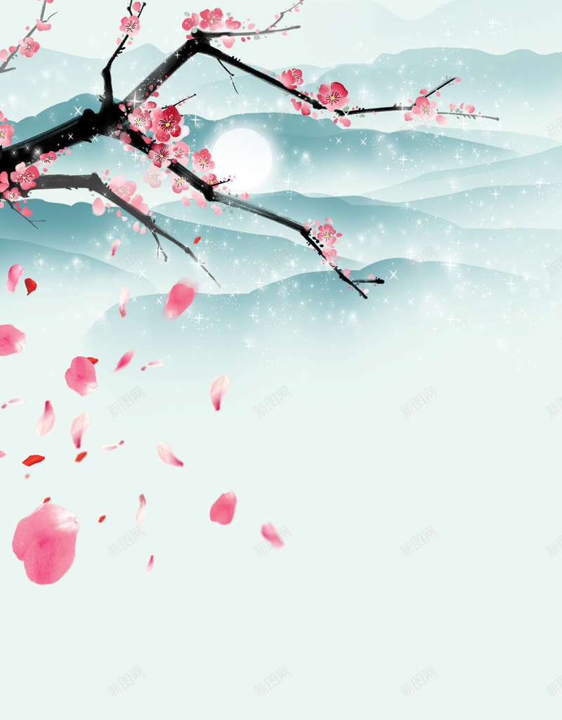 中国风水墨桃花设计海报psd设计背景_新图网 https://ixintu.com 中国风 水墨 桃花 简约 大气