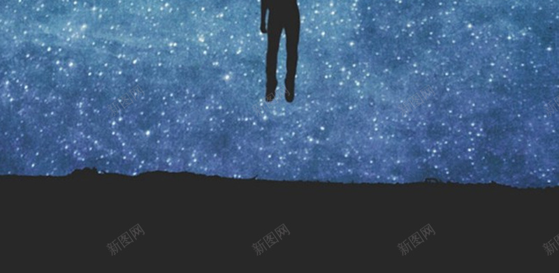 蓝色夜景星空人物剪影插画平面广告jpg高清背景_新图网 https://ixintu.com 人物剪影 蓝色背景 夜景 插画 星空 平面广告 星星 宇宙 飞翔