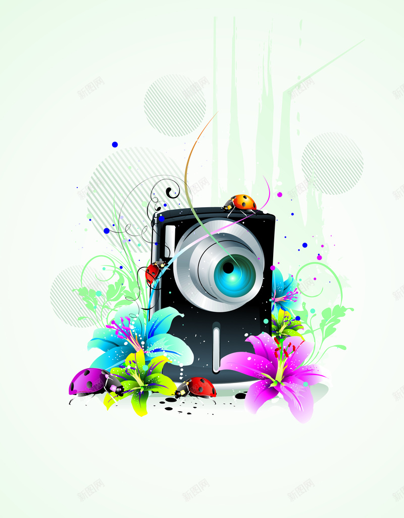 相机鲜花浅色背景eps设计背景_新图网 https://ixintu.com 数码相机 曲线 相机 花纹 鲜花 浅色 青色 背景浅色 相机背景