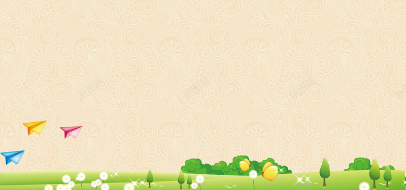 儿童节童装背景psd设计背景_新图网 https://ixintu.com 卡通草地 童装背景 黄色背景 儿童节 小花 树 海报banner 卡通 童趣 手绘