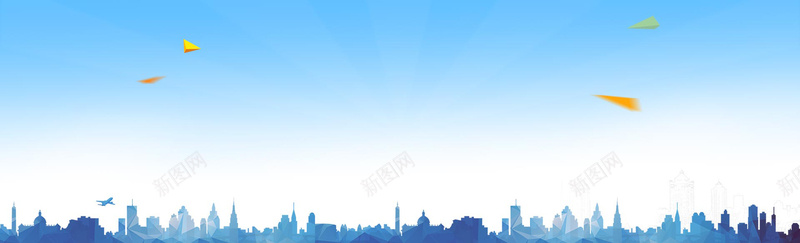蓝色小清新蓝天城市背景bannerjpg设计背景_新图网 https://ixintu.com 小清新 纸飞机 城市 干净 蓝天 文艺 海报banner 简约