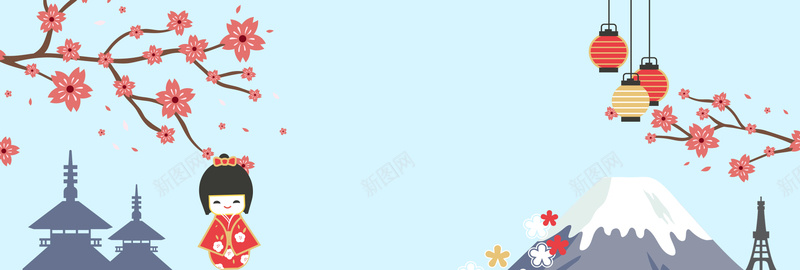 手绘卡通蓝色淘宝电商海报banner背景psd设计背景_新图网 https://ixintu.com 卡通 手绘 海报 电商 蓝色 淘宝 banner 背景 富士山 樱花