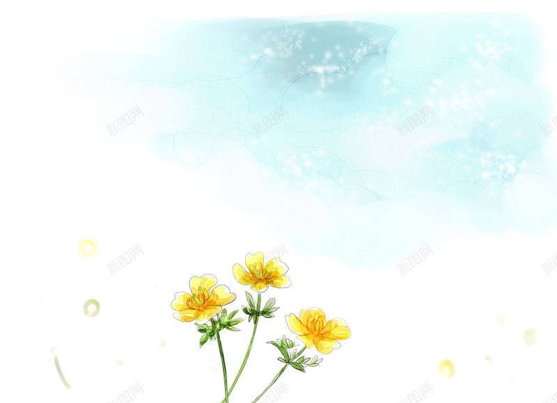 清新背景海报素材psd设计背景_新图网 https://ixintu.com 三朵花 清新 花朵 菊花 黄色 蓝色 淡蓝色 清新背景 清新素材