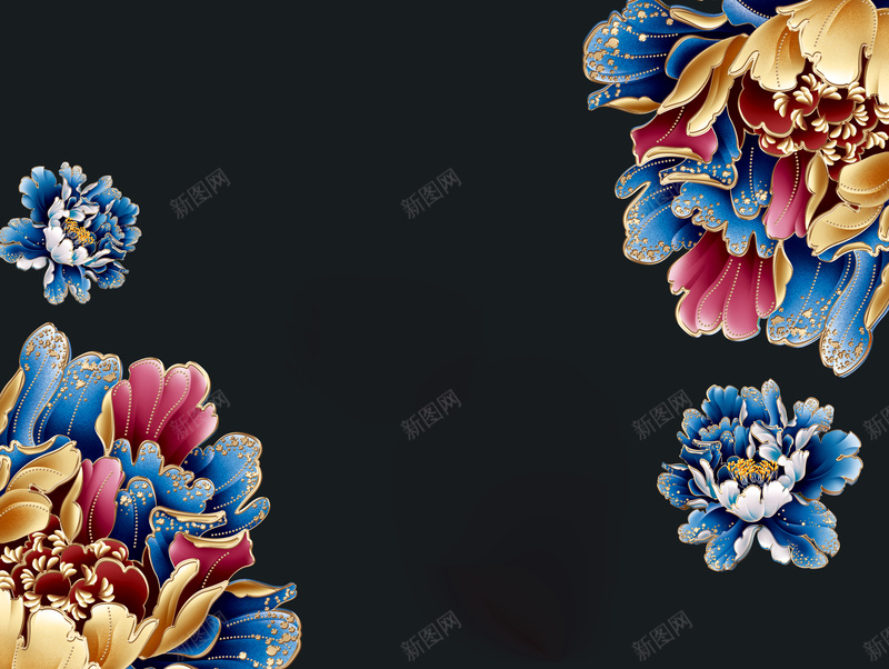 彩色牡丹花青灰色背景素材jpg设计背景_新图网 https://ixintu.com 彩色 牡丹花 青灰色 立体 花朵 节日 中国风 富贵 牡丹 邀请函 背景素材