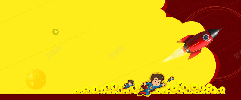 网站banner背景jpg设计背景_新图网 https://ixintu.com 网站 网站banner 卡通 卡通火箭 超人 扁平化 金币 货币 投资 理财 金融 海报banner 扁平 渐变 几何
