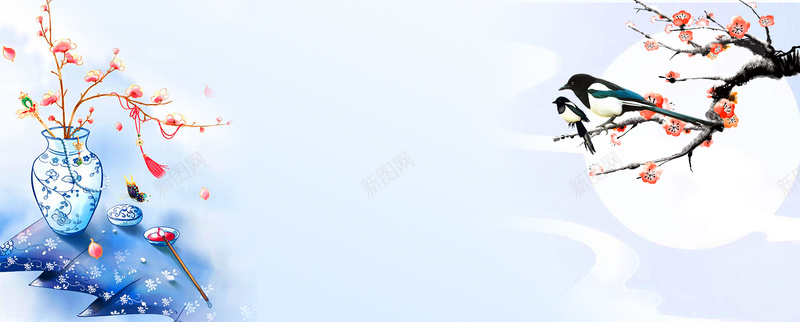 腊梅手绘小清新蓝色bannerpsd设计背景_新图网 https://ixintu.com 节气 雪花 雪 雪景 冬季 冬至 冬天 寒冬 大寒 小寒 大雪 小雪 冬季暖歌 冬日暖歌 暖冬 设计