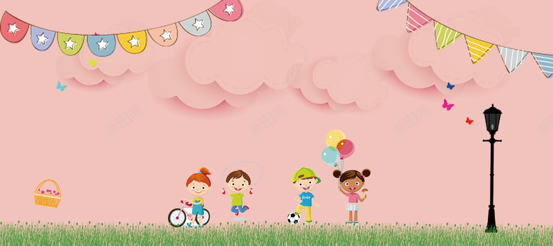 手绘卡通六一儿童节bannerjpg设计背景_新图网 https://ixintu.com 卡通背景 手绘背景 儿童节 61 六一 banner 彩旗 插画 兴趣班招生
