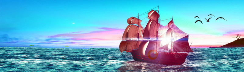 天空海洋船只背景bannerjpg设计背景_新图网 https://ixintu.com 天空 海洋 杨帆起航 船只 海鸥 海水 小清新 全屏背景 banner