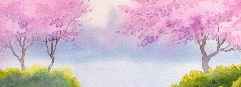 春天风景水彩画jpg设计背景_新图网 https://ixintu.com 风景插图 花草树木 卡通风景 梦幻背景 樱花 海报banner 卡通 童趣 手绘