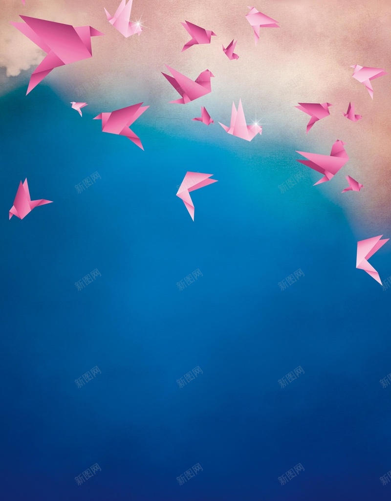 浪漫天空海报背景jpg设计背景_新图网 https://ixintu.com 粉红 天空 浪漫 梦幻 纸鹤 希望 蓝色 渐变 神秘 飞翔 放飞 海报背景