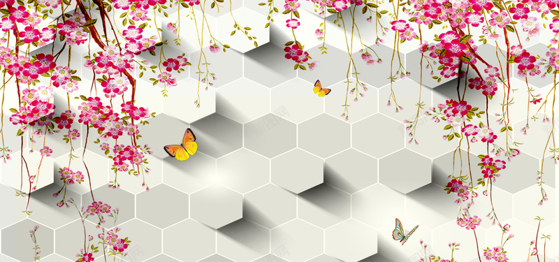 紫藤花朵时尚背景psd设计背景_新图网 https://ixintu.com 蜂巢 花朵 花卉 立体墙 藤蔓 紫藤花朵时尚背景墙免费下载 立体3D 鲜花 紫色 紫藤 海报banner 浪漫 梦幻