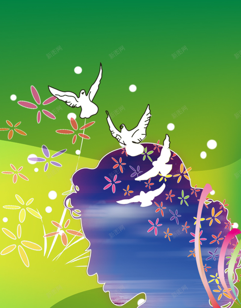 少女侧脸海报背景素材jpg设计背景_新图网 https://ixintu.com 节日素材 侧脸 少女 白鸽 花朵 psd分层素材 青年女性