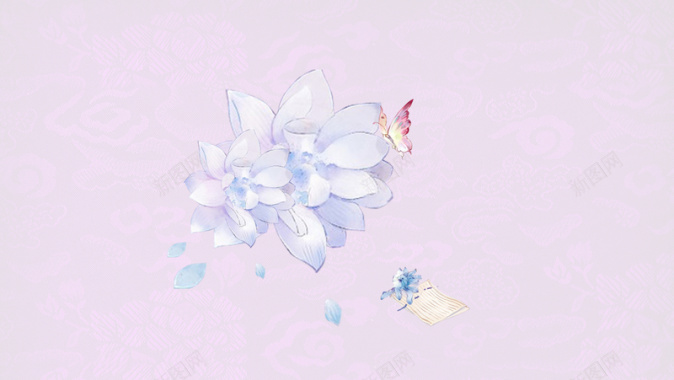 粉嫩唯美花朵蝴蝶插画背景素材背景