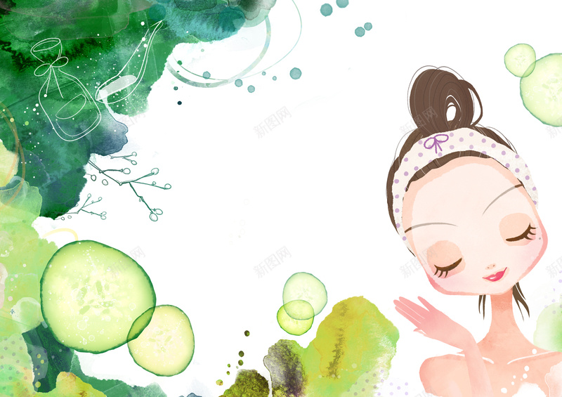 绿色美容人物黄瓜背景素材psd设计背景_新图网 https://ixintu.com 绿色 美容 人物 黄瓜 背景素材 卡通 童趣 手绘