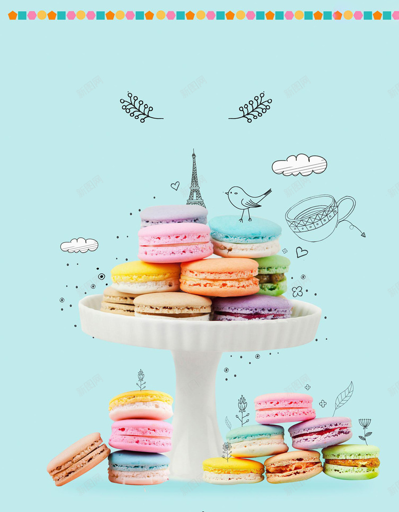 清新简约马卡龙美食宣传平面广告jpg设计背景_新图网 https://ixintu.com 清新背景 简约背景 美食宣传 马卡龙 甜点 平面广告 手绘 彩色