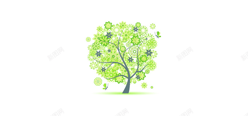 绿树bannerjpg设计背景_新图网 https://ixintu.com 极简主义 树木 离开 蝴蝶 鲜花 海报banner 卡通 童趣 手绘