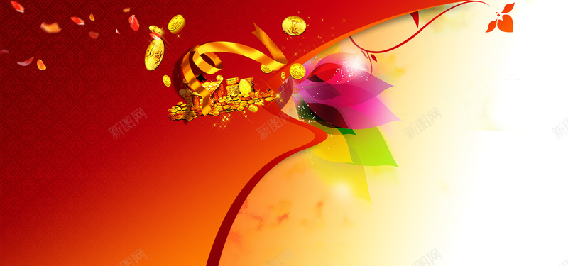 淘宝创意背景psd设计背景_新图网 https://ixintu.com 金币 金丝带 商场促销广告 海报banner 大气 火爆招商广告PSD分层素材
