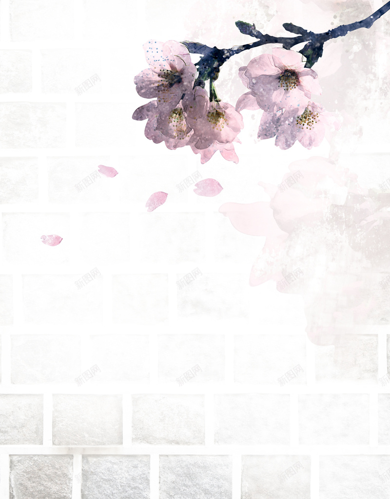 手绘桃花桃枝飘叶印刷背景psd设计背景_新图网 https://ixintu.com 手绘 桃花 桃枝 飘叶 印刷背景 白色 卡通 童趣
