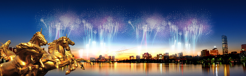烟花城市夜景背景psd设计背景_新图网 https://ixintu.com 烟火 城市夜景 金马 商务背景 海报banner 科技 科幻 商务