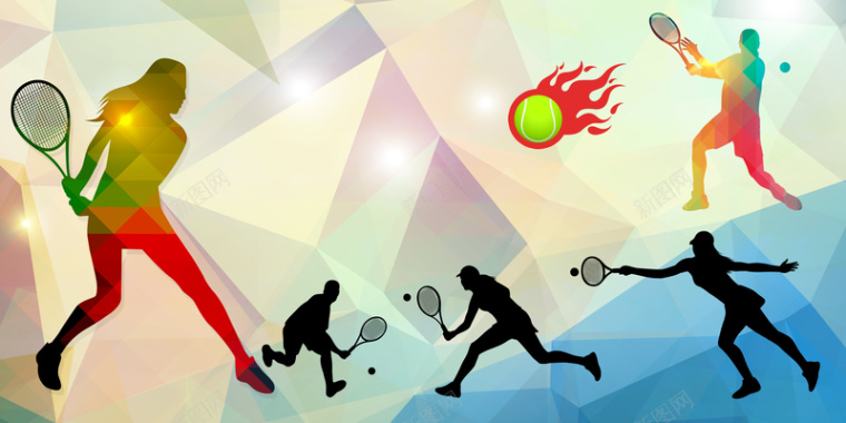 几何渐变网球运动员剪影海报背景素材背景
