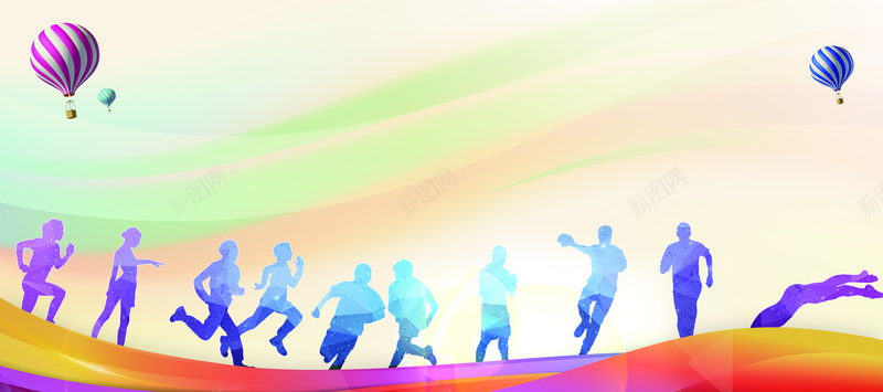 五彩运动会手绘bannerpsd设计背景_新图网 https://ixintu.com 运动会 五彩 学校 学生 气球