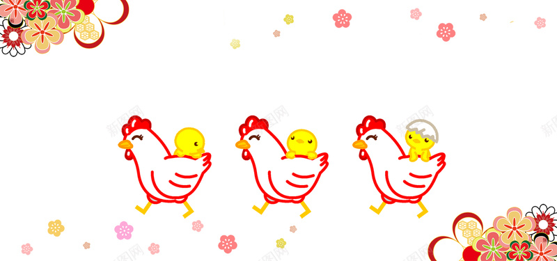 鸡年卡通可爱小鸡花朵背景背景