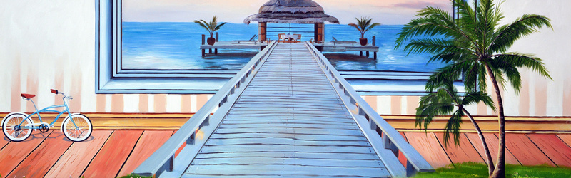 3D立体唯美海景背景jpg设计背景_新图网 https://ixintu.com 椰子树 自行车 唯美 海景 背景 3D立体 海报banner 卡通 童趣 手绘