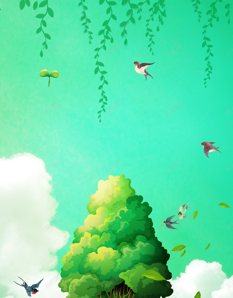 绿色手绘踏春趣春天促销海报psd设计背景_新图网 https://ixintu.com 二十四节气 春分 24节气 传统节气 你好春天 惊蛰 踏青 春天来了 柳树 燕子 春季