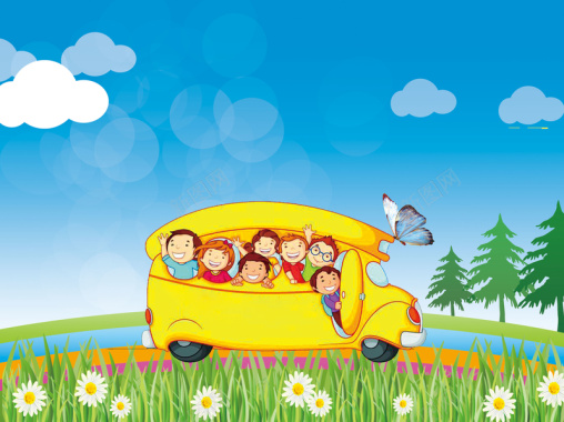 六一儿童节卡通儿童汽车郊游海报背景背景
