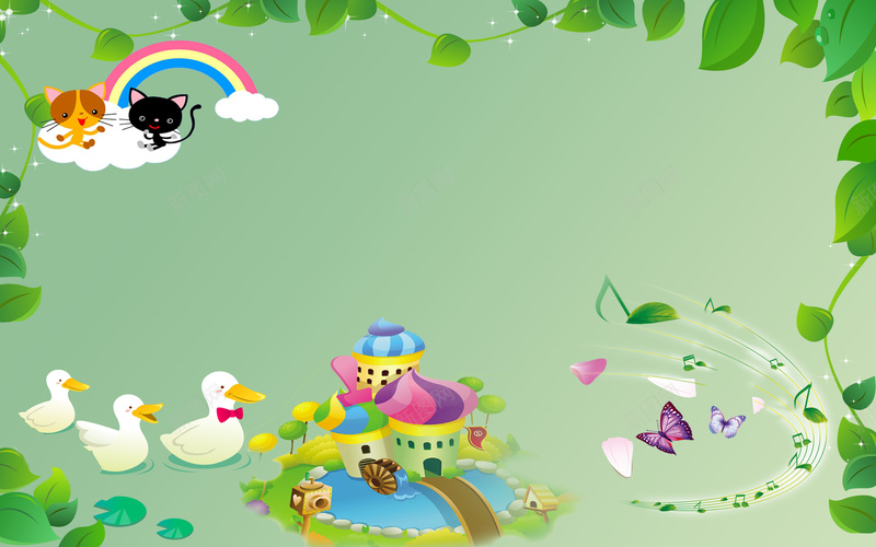 绿色清新儿童节自然卡通背景图psd设计背景_新图网 https://ixintu.com 绿色 清新 儿童节 六一 自然风光 卡通 卡通可爱 可爱 小孩子 儿童 彩虹 小鸭子 城堡