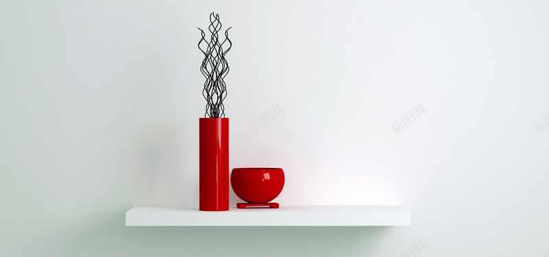 置物架上的干枝艺术品jpg设计背景_新图网 https://ixintu.com 红色花瓶 置物架 艺术品 干枝 花瓶 简约 海报banner 文艺 小清新