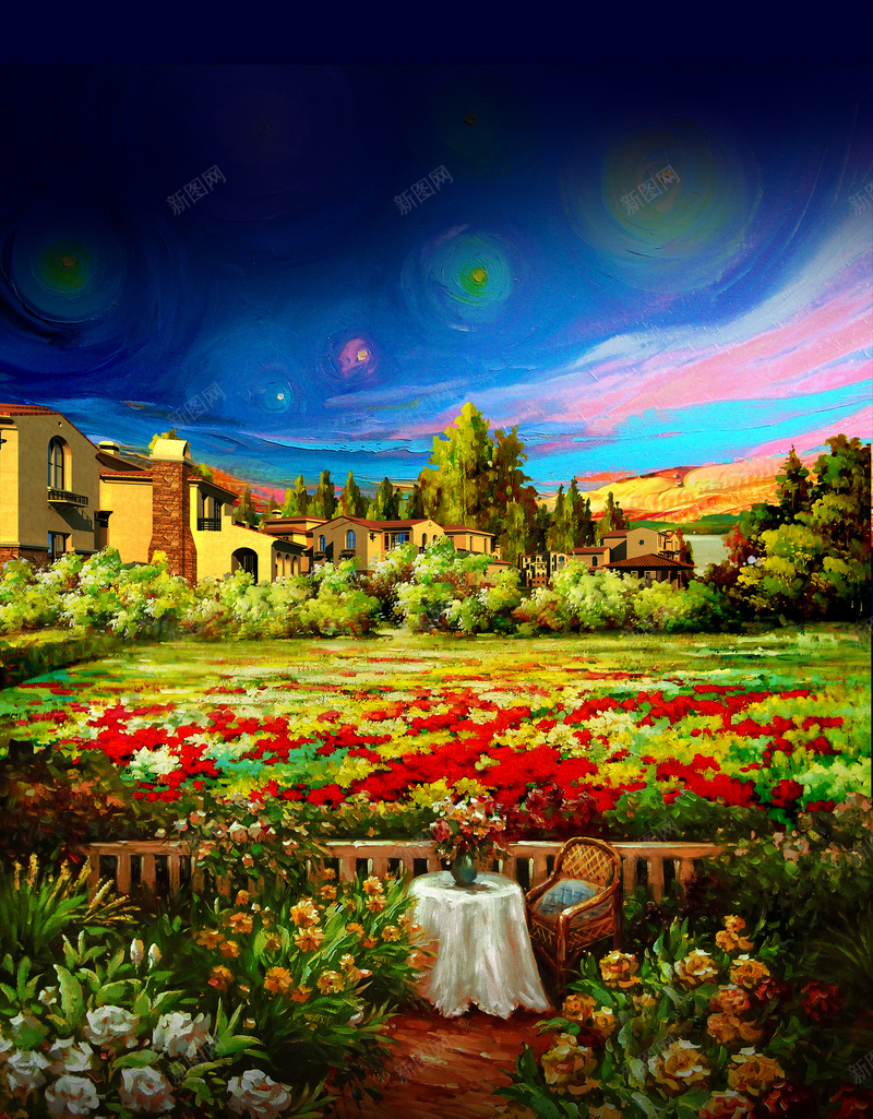 手绘花田背景psd设计背景_新图网 https://ixintu.com 卡通 天空 花田 草地 鲜花 手绘花田背景 童趣 手绘