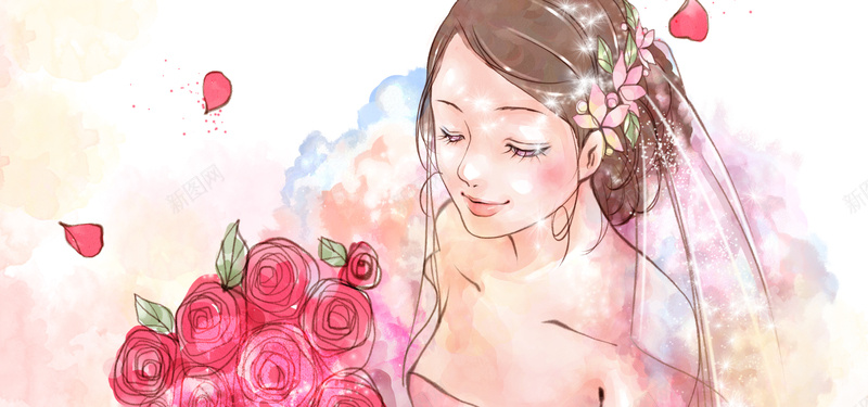 时尚花纹女孩psd设计背景_新图网 https://ixintu.com 卡通人物 时尚花纹 花纹背景 卡通 唯美 儿童画 大气 海报banner 童趣 手绘