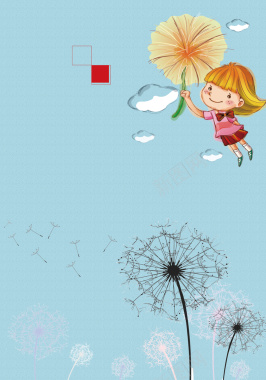 蒲公英上空的小女孩背景素材背景