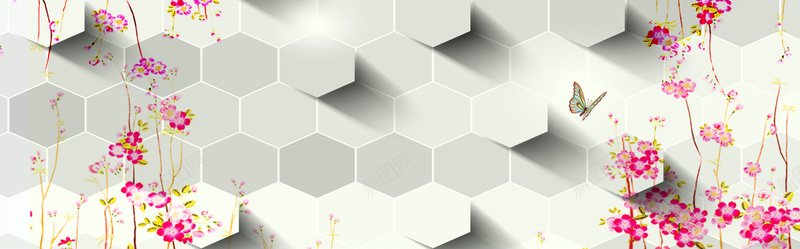立体粉色小花背景图psd设计背景_新图网 https://ixintu.com 六边形 小花 立体 粉色 蝴蝶 阳光 淘宝背景图 海报 海报banner