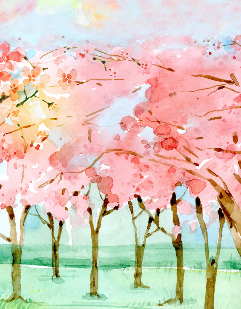 手绘春色十里桃花H5背景psd设计背景_新图网 https://ixintu.com 手绘 春色 十里 桃花 红色 花朵 绿草 草地 红花 春景 春天