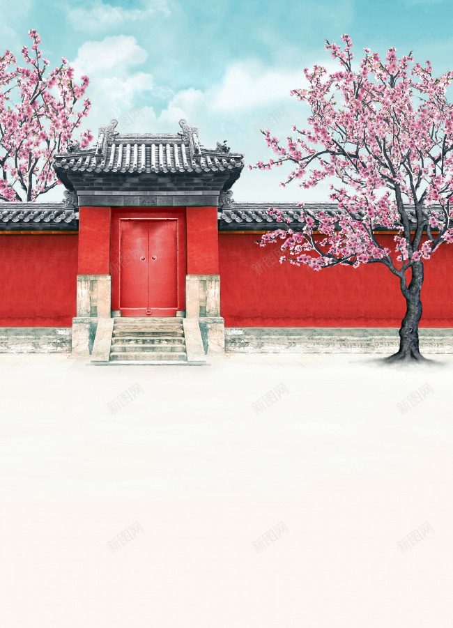 中国风H5背景jpg设计背景_新图网 https://ixintu.com 中国风 桃花 墙面 H5背景 H5 h5