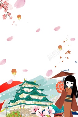 2018年插画风日本名古屋旅游海报背景