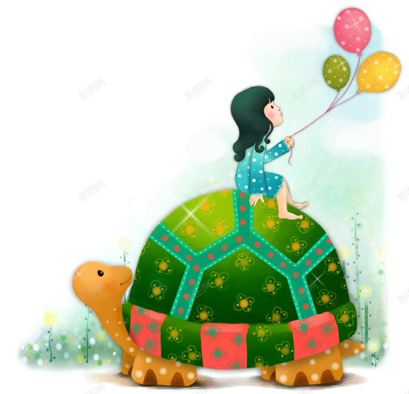 清新手绘卡通少女儿童插画背景素材psd设计背景_新图网 https://ixintu.com 儿童插画 卡通 少女 手绘 清新 乌龟 气球 背景素材 插画背景 卡通素材